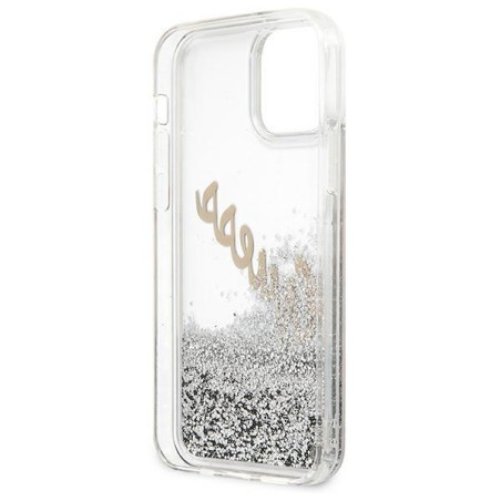 Guess Glitter Vintage Script dėklas iPhone 12 mini - sidabrinis