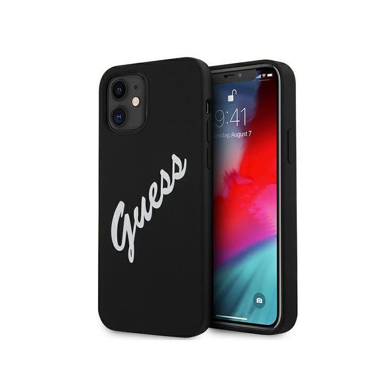 Guess Silicone Vintage dėklas iPhone 12 mini - juodai baltas