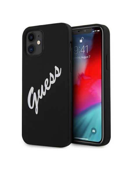 Guess Silicone Vintage dėklas iPhone 12 mini - juodai baltas Guess Silicone Vintage dėklas iPhone 12 mini - juodai baltas