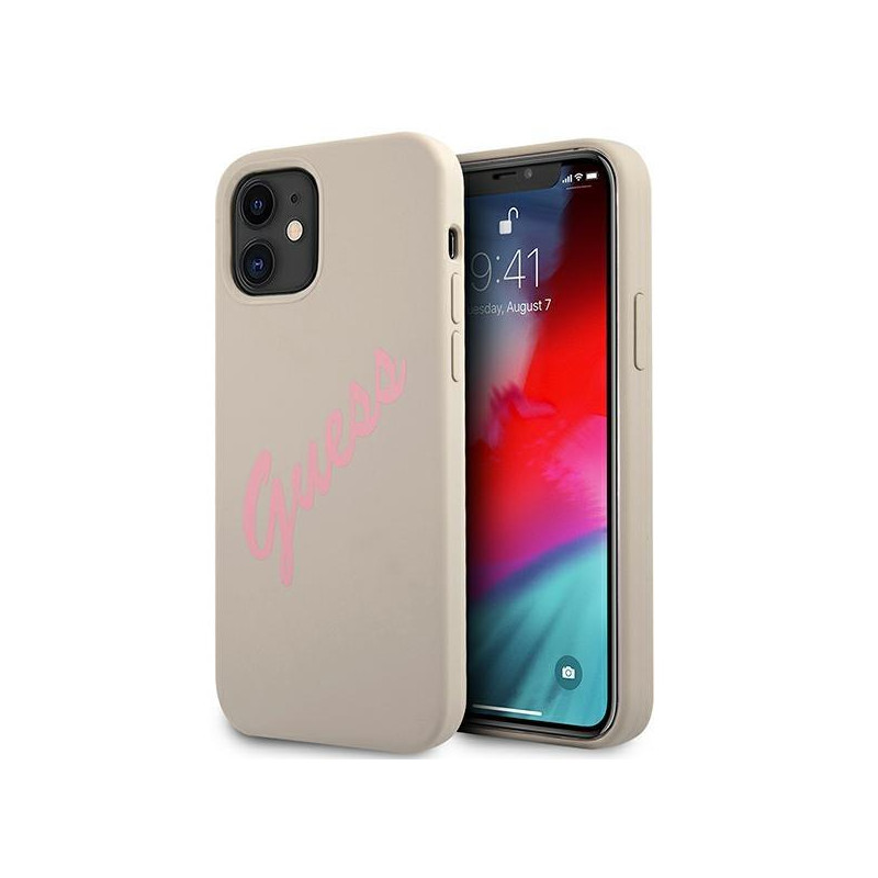 Guess Silicone Vintage dėklas iPhone 12 mini - pilkas ir rožinis