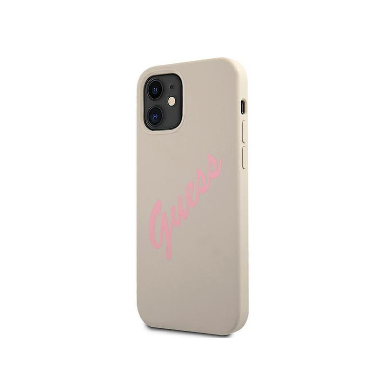 Guess Silicone Vintage dėklas iPhone 12 mini - pilkas ir rožinis