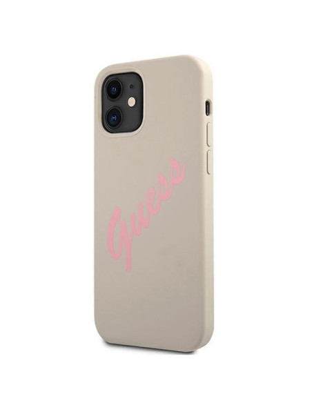 Guess Silicone Vintage dėklas iPhone 12 mini - pilkas ir rožinis Guess Silicone Vintage dėklas iPhone 12 mini - pilkas ir rožinis