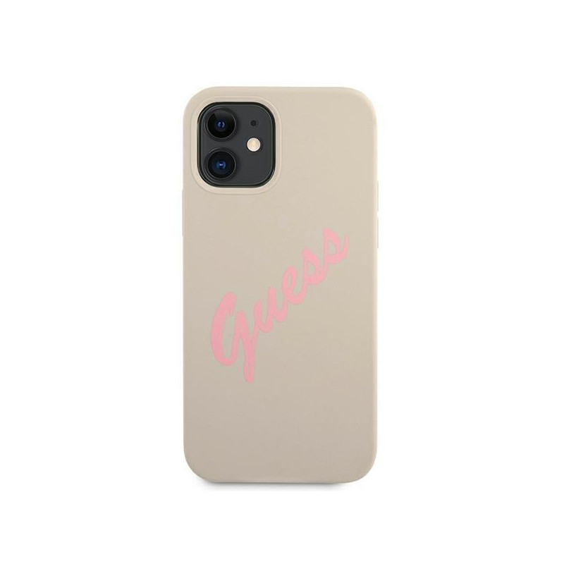 Guess Silicone Vintage dėklas iPhone 12 mini - pilkas ir rožinis
