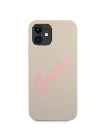 Guess Silicone Vintage dėklas iPhone 12 mini - pilkas ir rožinis Guess Silicone Vintage dėklas iPhone 12 mini - pilkas ir rožinis