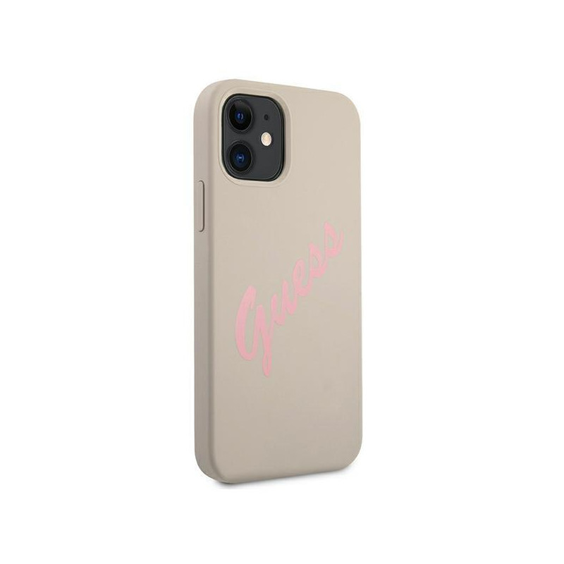 Guess Silicone Vintage dėklas iPhone 12 mini - pilkas ir rožinis