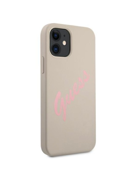 Guess Silicone Vintage dėklas iPhone 12 mini - pilkas ir rožinis Guess Silicone Vintage dėklas iPhone 12 mini - pilkas ir rožinis