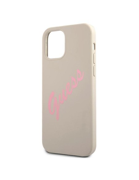 Guess Silicone Vintage dėklas iPhone 12 mini - pilkas ir rožinis Guess Silicone Vintage dėklas iPhone 12 mini - pilkas ir rožinis