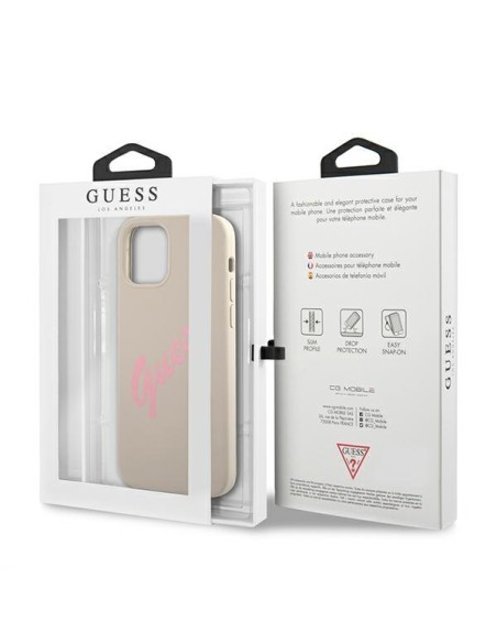 Guess Silicone Vintage dėklas iPhone 12 mini - pilkas ir rožinis Guess Silicone Vintage dėklas iPhone 12 mini - pilkas ir rožinis