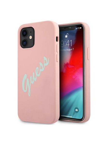 Guess Silicone Vintage dėklas iPhone 12 mini - rožinė ir žalia