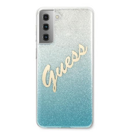 Guess Glitter Gradient Script dėklas, skirtas Samsung Galaxy S21+ - mėlynas