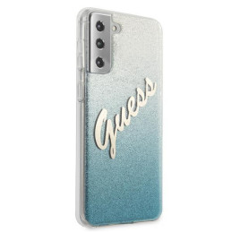 Guess Glitter Gradient Script dėklas, skirtas Samsung Galaxy S21+ - mėlynas