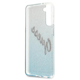 Guess Glitter Gradient Script dėklas, skirtas Samsung Galaxy S21+ - mėlynas