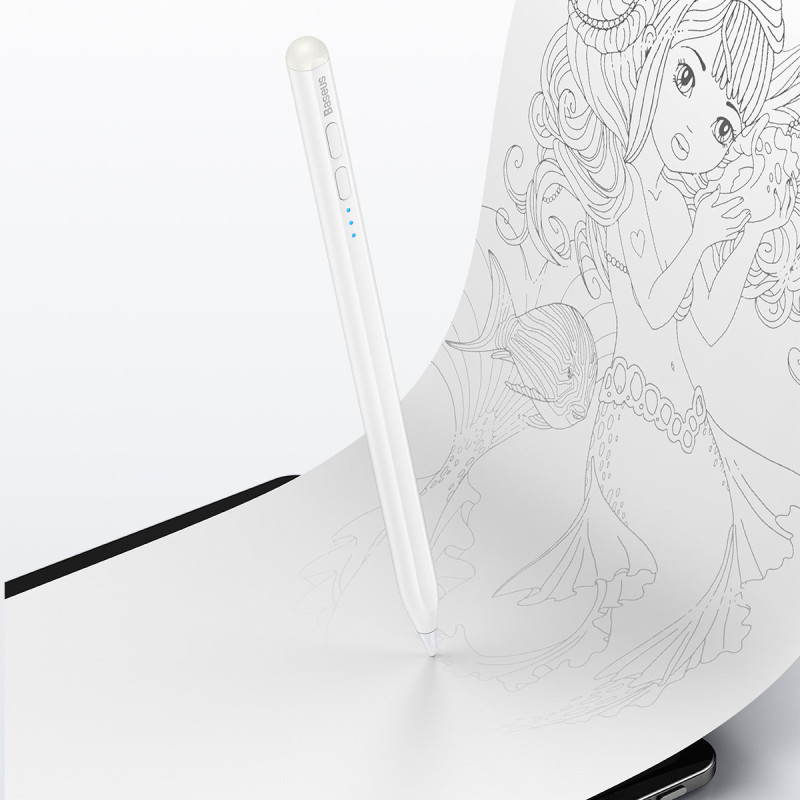 Rašiklis su LED indikatoriumi iPad baltam + USB-C laidu ir keičiamu aktyviuoju antgaliu