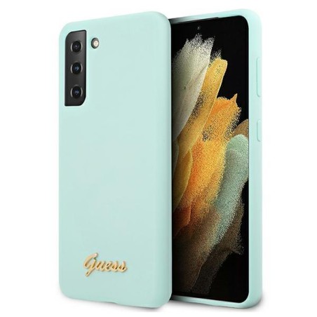 Guess Silicone Script Metal Logo dėklas, skirtas Samsung Galaxy S21+ - mėlynas Guess Silicone Script Metal Logo dėklas, skirtas Samsung Galaxy S21+ - mėlynas