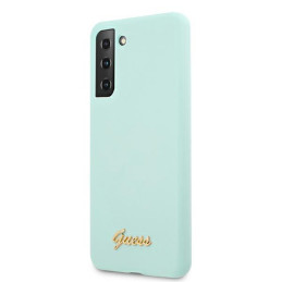 Guess Silicone Script Metal Logo dėklas, skirtas Samsung Galaxy S21+ - mėlynas