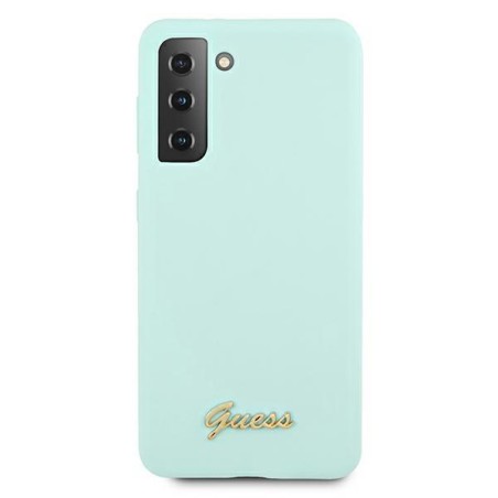 Guess Silicone Script Metal Logo dėklas, skirtas Samsung Galaxy S21+ - mėlynas Guess Silicone Script Metal Logo dėklas, skirtas Samsung Galaxy S21+ - mėlynas