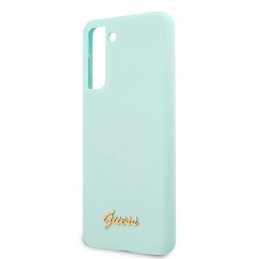 Guess Silicone Script Metal Logo dėklas, skirtas Samsung Galaxy S21+ - mėlynas