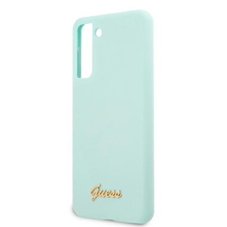 Guess Silicone Script Metal Logo dėklas, skirtas Samsung Galaxy S21+ - mėlynas Guess Silicone Script Metal Logo dėklas, skirtas Samsung Galaxy S21+ - mėlynas