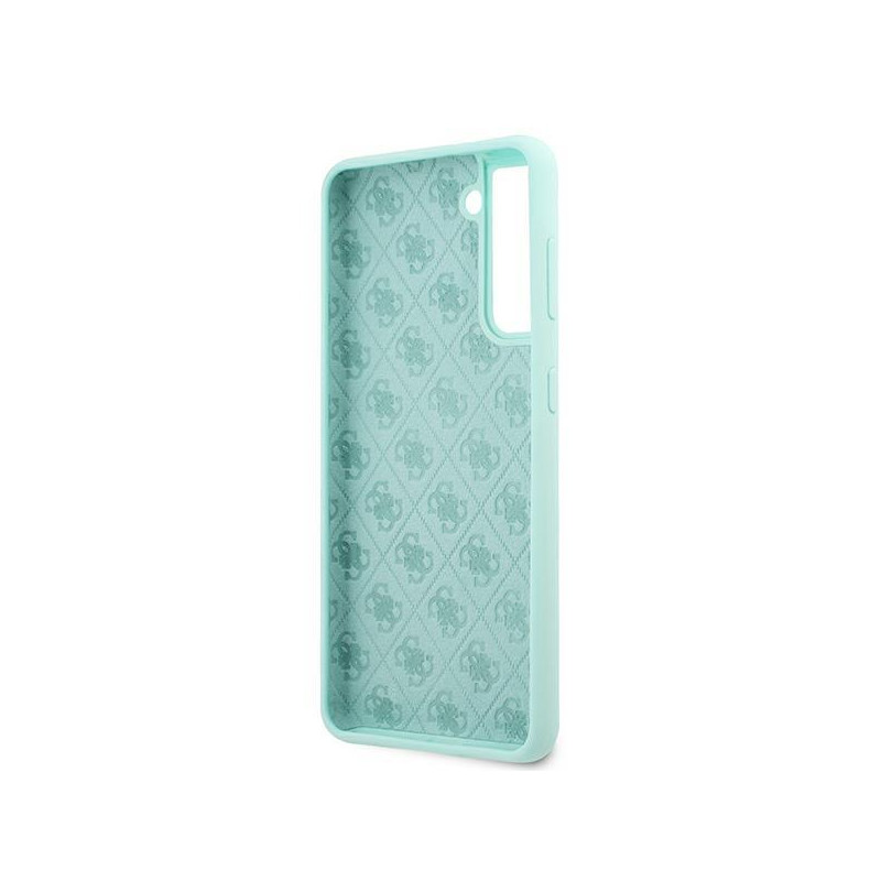 Guess Silicone Script Metal Logo dėklas, skirtas Samsung Galaxy S21+ - mėlynas
