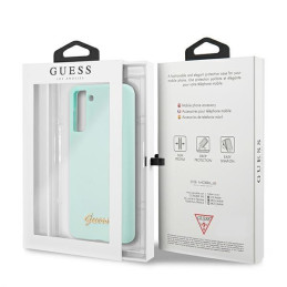 Guess Silicone Script Metal Logo dėklas, skirtas Samsung Galaxy S21+ - mėlynas
