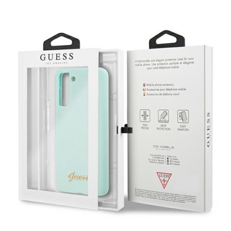 Guess Silicone Script Metal Logo dėklas, skirtas Samsung Galaxy S21+ - mėlynas Guess Silicone Script Metal Logo dėklas, skirtas Samsung Galaxy S21+ - mėlynas