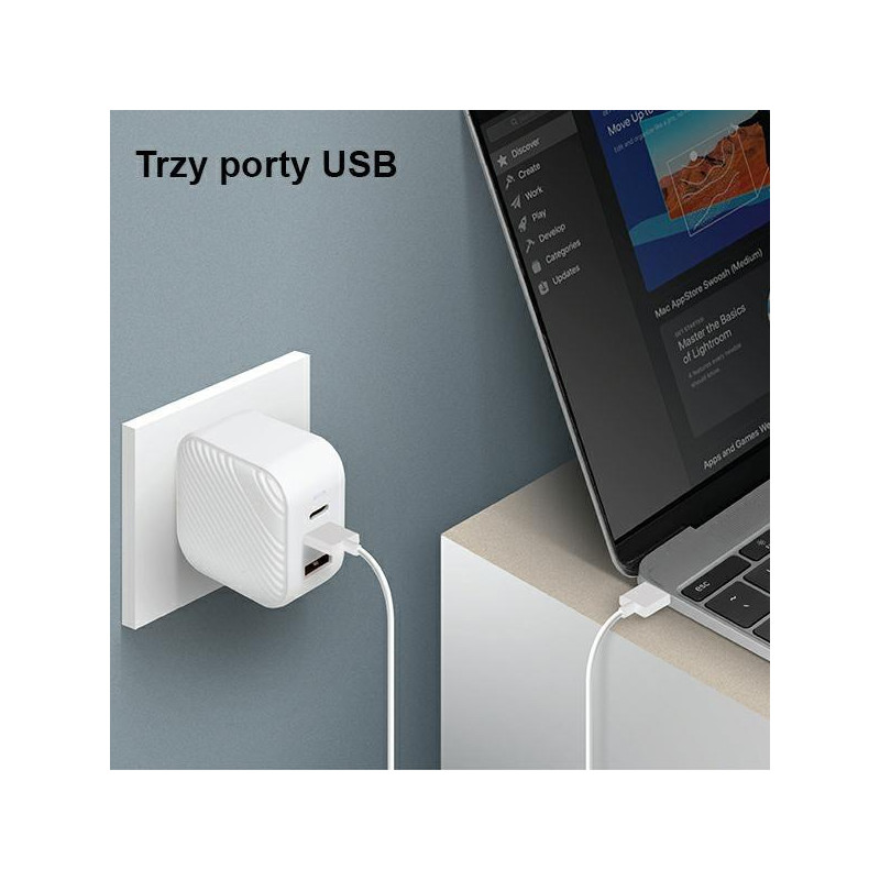 UNIQ Verge Pro 66W GaN USB-C sieninis įkroviklis - baltas