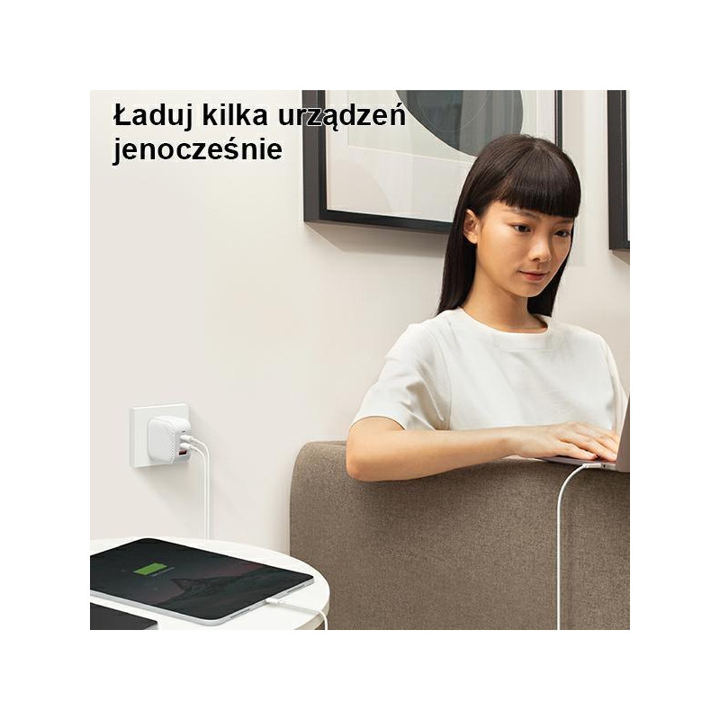 UNIQ Verge Pro 66W GaN USB-C sieninis įkroviklis - baltas