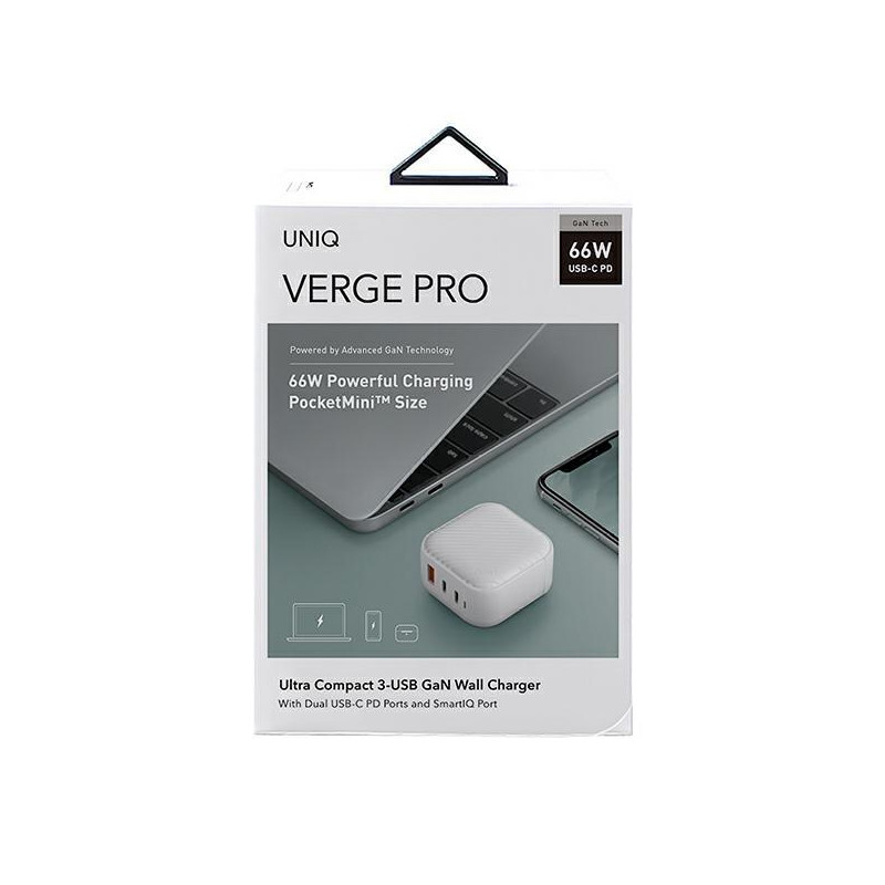 UNIQ Verge Pro 66W GaN USB-C sieninis įkroviklis - baltas