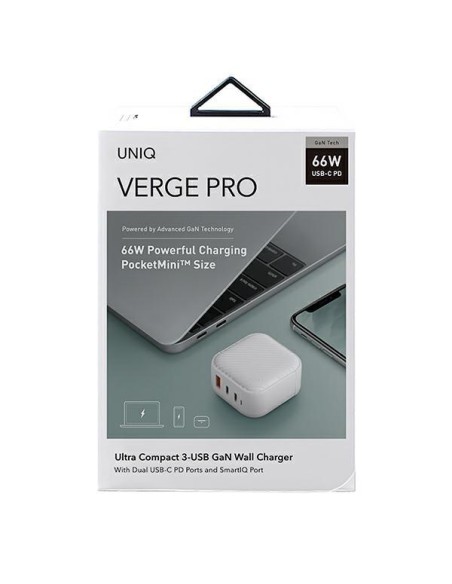 UNIQ Verge Pro 66W GaN USB-C sieninis įkroviklis - baltas UNIQ Verge Pro 66W GaN USB-C sieninis įkroviklis - baltas