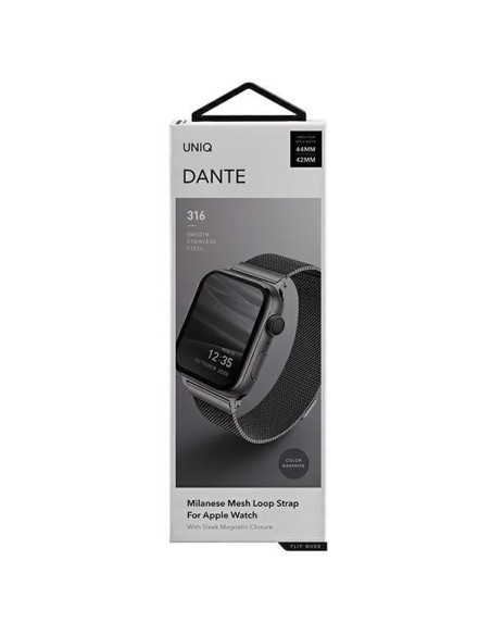 Uniq Dante nerūdijančio plieno dirželis, skirtas Apple Watch 1/ 2/ 3/ 4/ 5/ 6/ 7/ 8/ SE/ SE2 42/ 44/ 45mm – grafitas Uniq Dante nerūdijančio plieno dirželis, skirtas Apple Watch 1/ 2/ 3/ 4/ 5/ 6/ 7/ 8/ SE/ SE2 42/ 44/ 45mm – grafitas