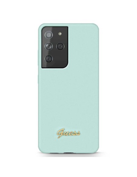 Guess Silicone Script Metal Logo dėklas, skirtas Samsung Galaxy S21 Ultra - mėlynas Guess Silicone Script Metal Logo dėklas, skirtas Samsung Galaxy S21 Ultra - mėlynas