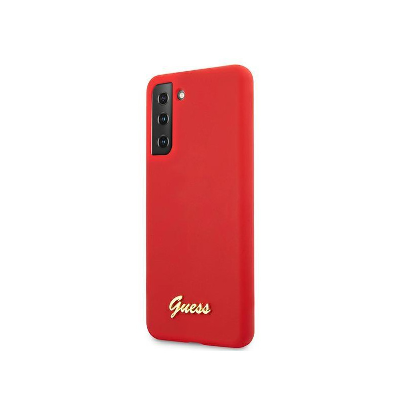 Guess Silicone Script Metal Logo dėklas, skirtas Samsung Galaxy S21+ - raudonas