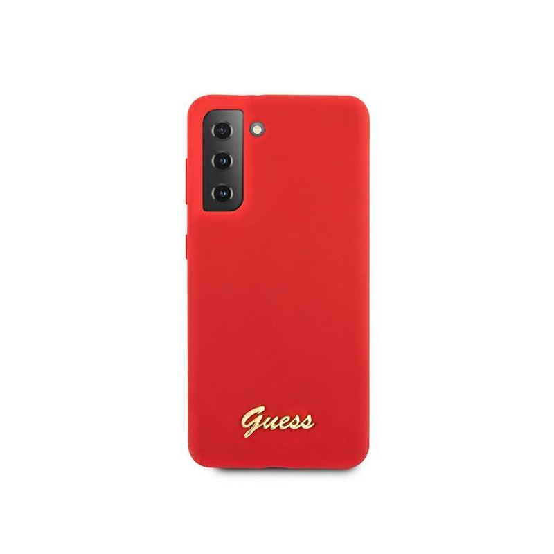 Guess Silicone Script Metal Logo dėklas, skirtas Samsung Galaxy S21+ - raudonas