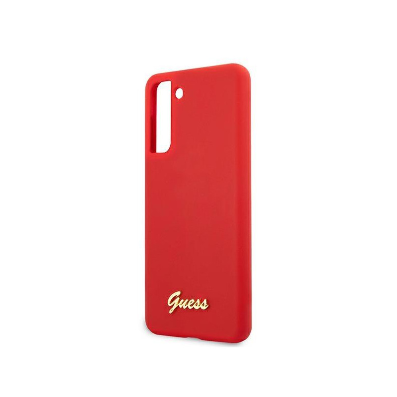 Guess Silicone Script Metal Logo dėklas, skirtas Samsung Galaxy S21+ - raudonas