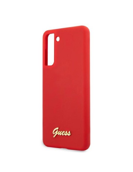Guess Silicone Script Metal Logo dėklas, skirtas Samsung Galaxy S21+ - raudonas Guess Silicone Script Metal Logo dėklas, skirtas Samsung Galaxy S21+ - raudonas