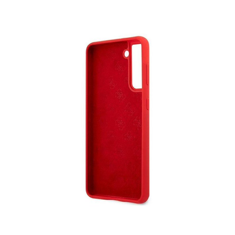 Guess Silicone Script Metal Logo dėklas, skirtas Samsung Galaxy S21+ - raudonas