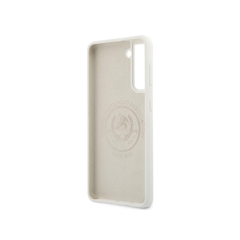 JAV Polo Assn byla Silikono logotipas Samsung Galaxy S21+ – baltas