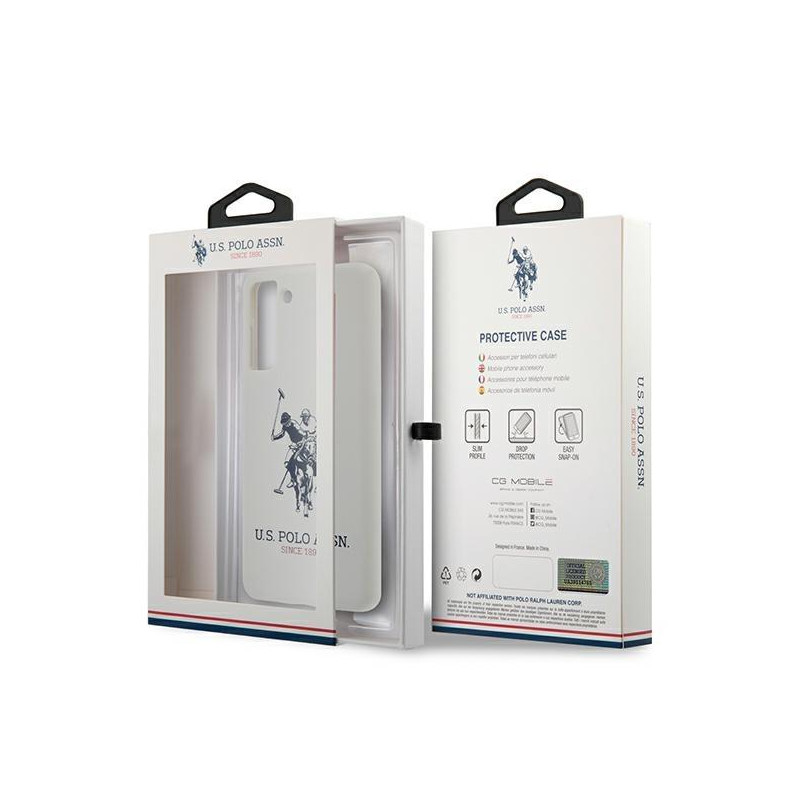 JAV Polo Assn byla Silikono logotipas Samsung Galaxy S21+ – baltas