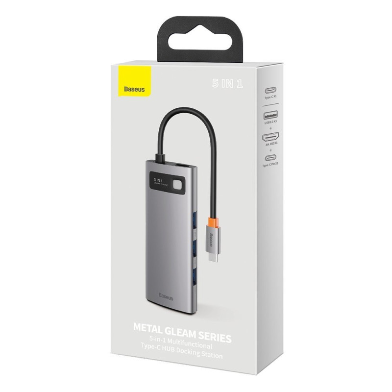 „Baseus Metal Gleam 5in1“ daugiafunkcis C tipo USB koncentratorius – C tipo USB maitinimo tiekimas 100 W / HDMI 4K 30 Hz...
