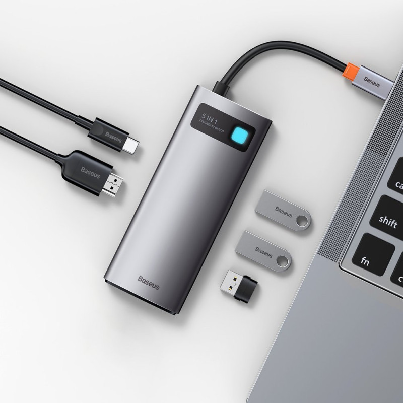 „Baseus Metal Gleam 5in1“ daugiafunkcis C tipo USB koncentratorius – C tipo USB maitinimo tiekimas 100 W / HDMI 4K 30 Hz...
