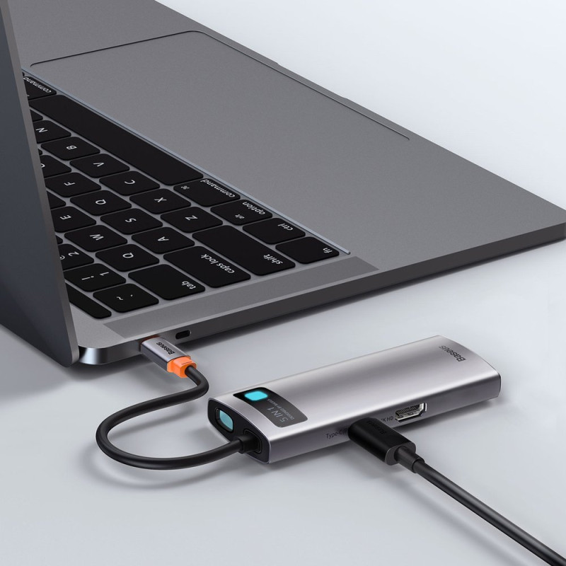 „Baseus Metal Gleam 5in1“ daugiafunkcis C tipo USB koncentratorius – C tipo USB maitinimo tiekimas 100 W / HDMI 4K 30 Hz...