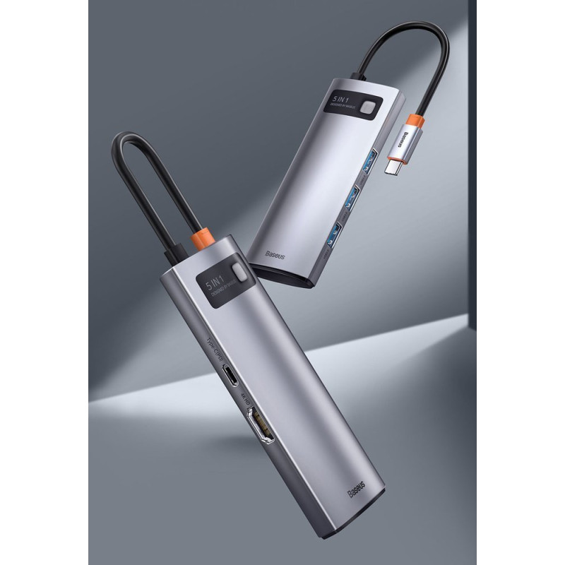 „Baseus Metal Gleam 5in1“ daugiafunkcis C tipo USB koncentratorius – C tipo USB maitinimo tiekimas 100 W / HDMI 4K 30 Hz...