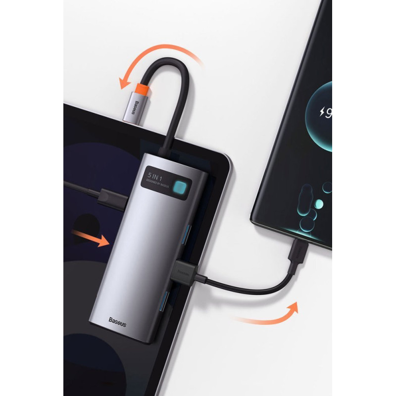„Baseus Metal Gleam 5in1“ daugiafunkcis C tipo USB koncentratorius – C tipo USB maitinimo tiekimas 100 W / HDMI 4K 30 Hz...