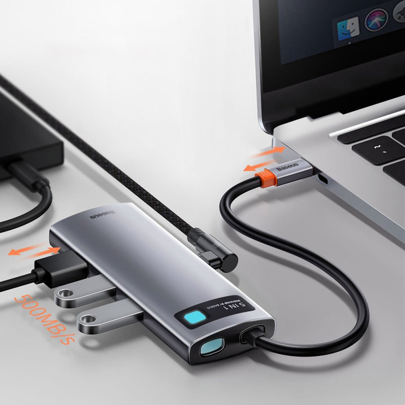 „Baseus Metal Gleam 5in1“ daugiafunkcis C tipo USB koncentratorius – C tipo USB maitinimo tiekimas 100 W / HDMI 4K 30 Hz...