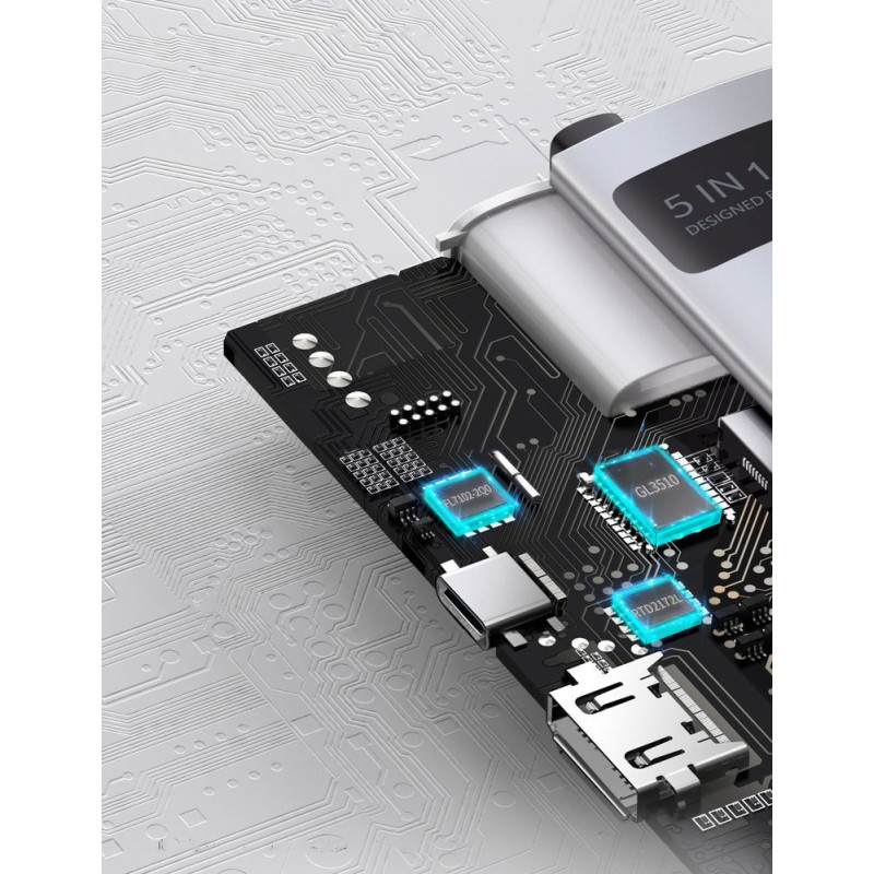 „Baseus Metal Gleam 5in1“ daugiafunkcis C tipo USB koncentratorius – C tipo USB maitinimo tiekimas 100 W / HDMI 4K 30 Hz...