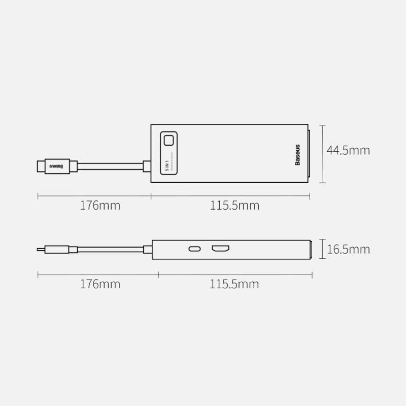 „Baseus Metal Gleam 5in1“ daugiafunkcis C tipo USB koncentratorius – C tipo USB maitinimo tiekimas 100 W / HDMI 4K 30 Hz...