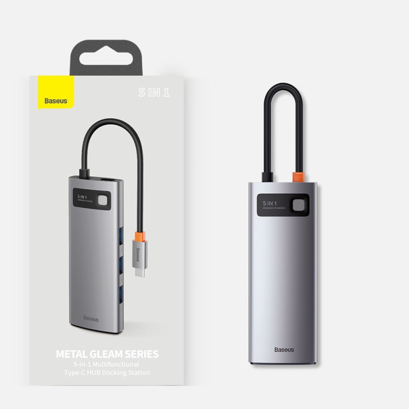 „Baseus Metal Gleam 5in1“ daugiafunkcis C tipo USB koncentratorius – C tipo USB maitinimo tiekimas 100 W / HDMI 4K 30 Hz...