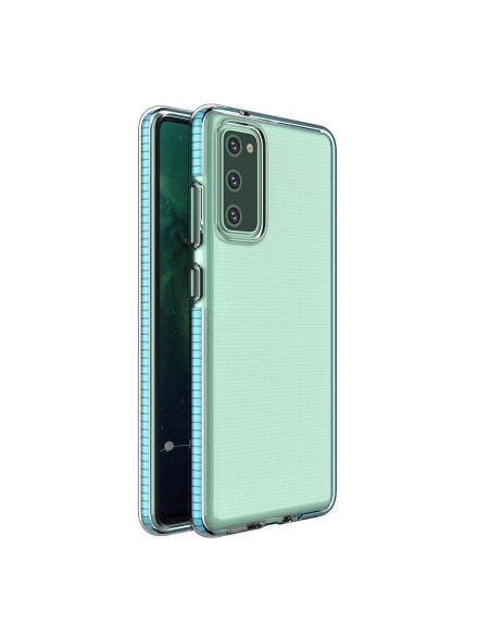 Spring Case padengtas gelio dėklas su spalvingu rėmeliu, skirtas Samsung Galaxy A72 4G šviesiai mėlynai
