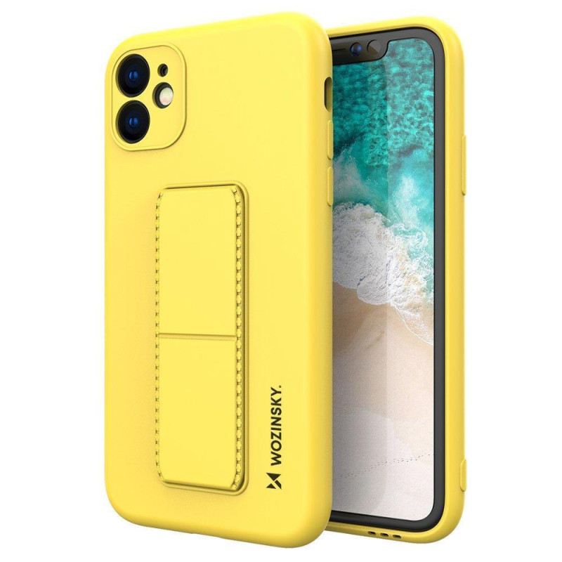 Wozinsky Kickstand Case silikoninis dėklas su stovu iPhone 12 mini geltonai