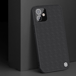 Nillkin Textured Case tvirtas sustiprintas dėklas su gelio rėmeliu ir nailonine nugara, skirtas iPhone 12 mini juodai